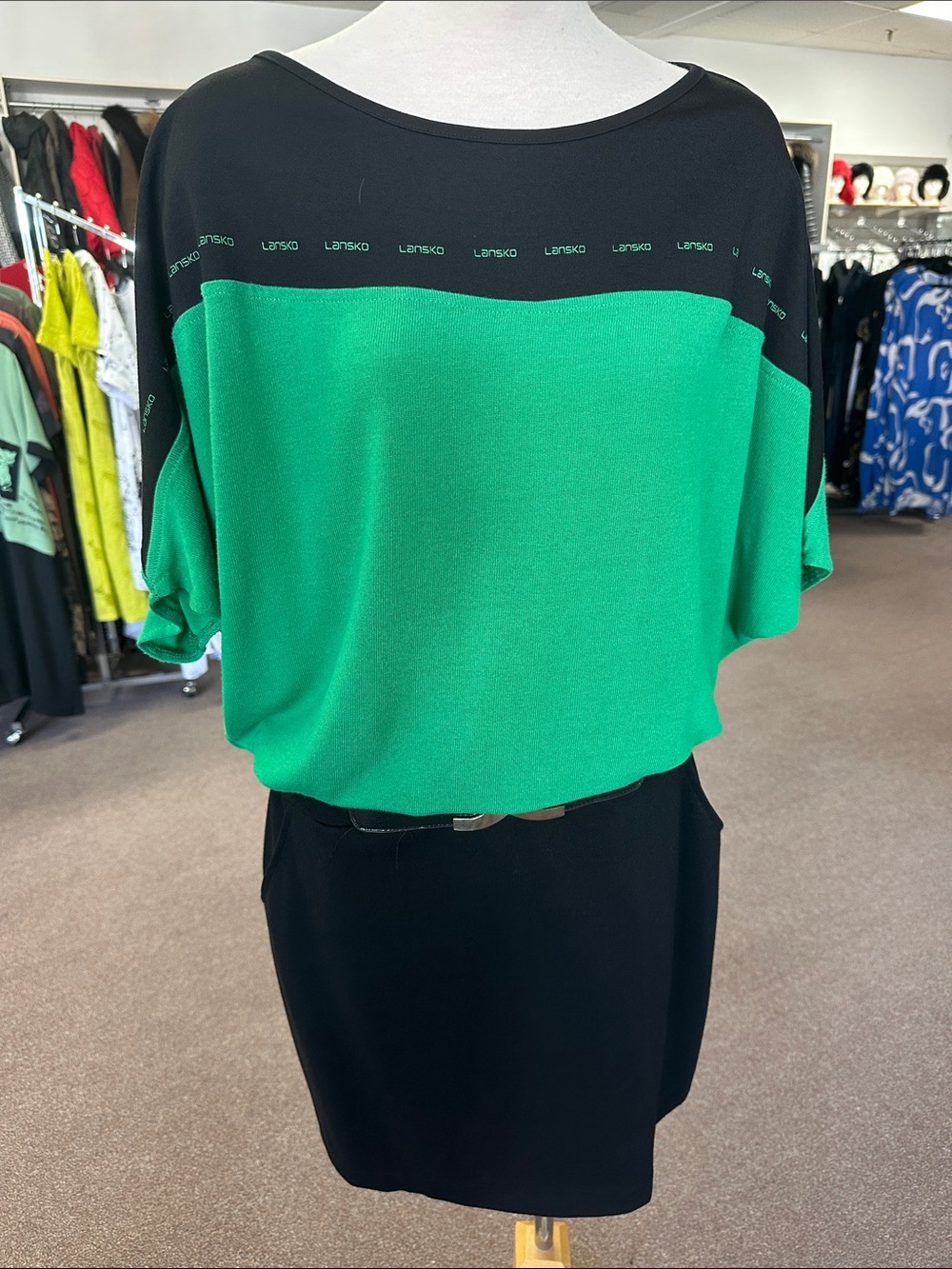 Green & Black Two-Tone Mini Dress